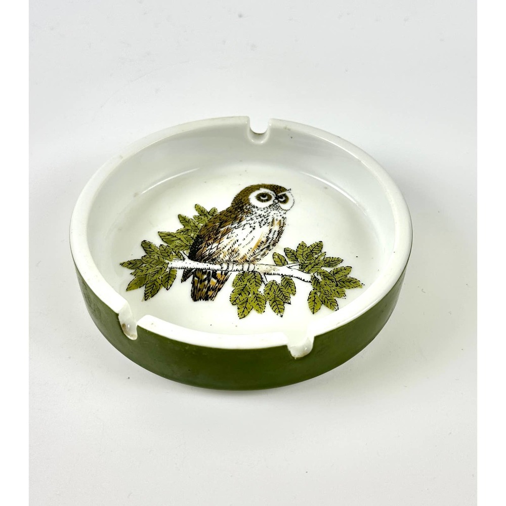 Vintage Fitz And Floyd Ceramic Owl Ashtray Collectible Trinket Dish